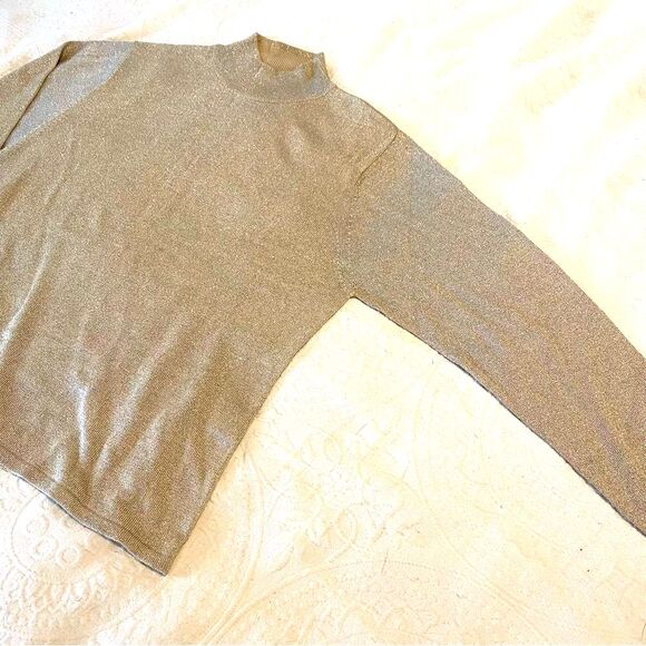 Talbots size Large Silk Blend Metallic Gold New Years Eve Turtleneck Sweater - Picture 5 of 9